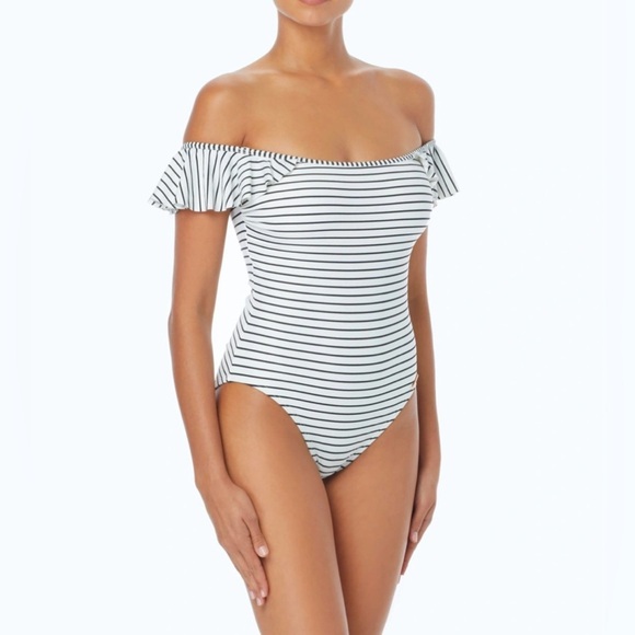 Vince Camuto Ruffle Off The Shoulder One Piece Swimsuit Size 6 - Picture 10 of 11